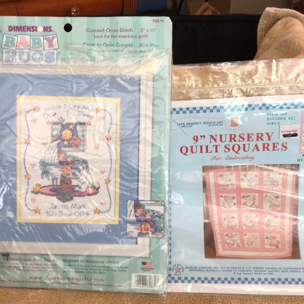 Dimensions 8x10” Baby Hugs Birth Record & Jack Dempsey 9” Nursery Quilt Squares